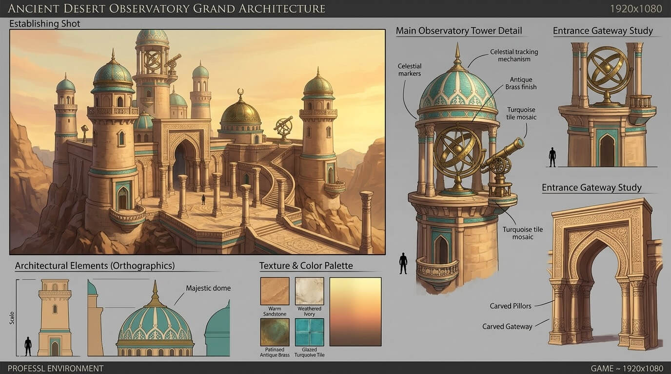 Ancient Desert Observatory 3 Original Game Art Sheets 2D Game Asset