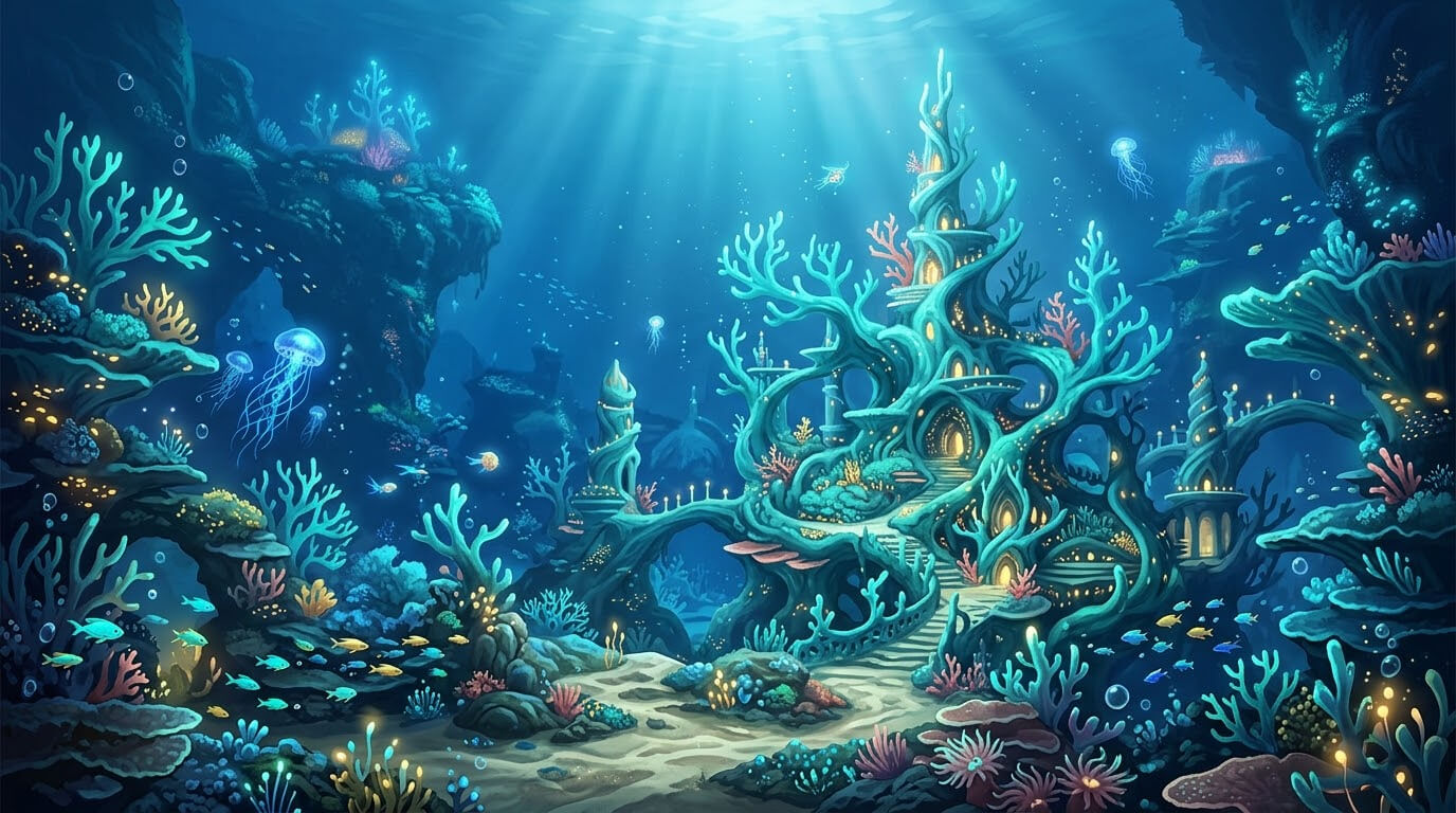 Bioluminescent Ocean Realm 3 Original 2D Game Backgrounds 2D Game Asset
