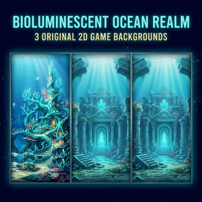 Bioluminescent Ocean Realm 3 Original 2D Game Backgrounds