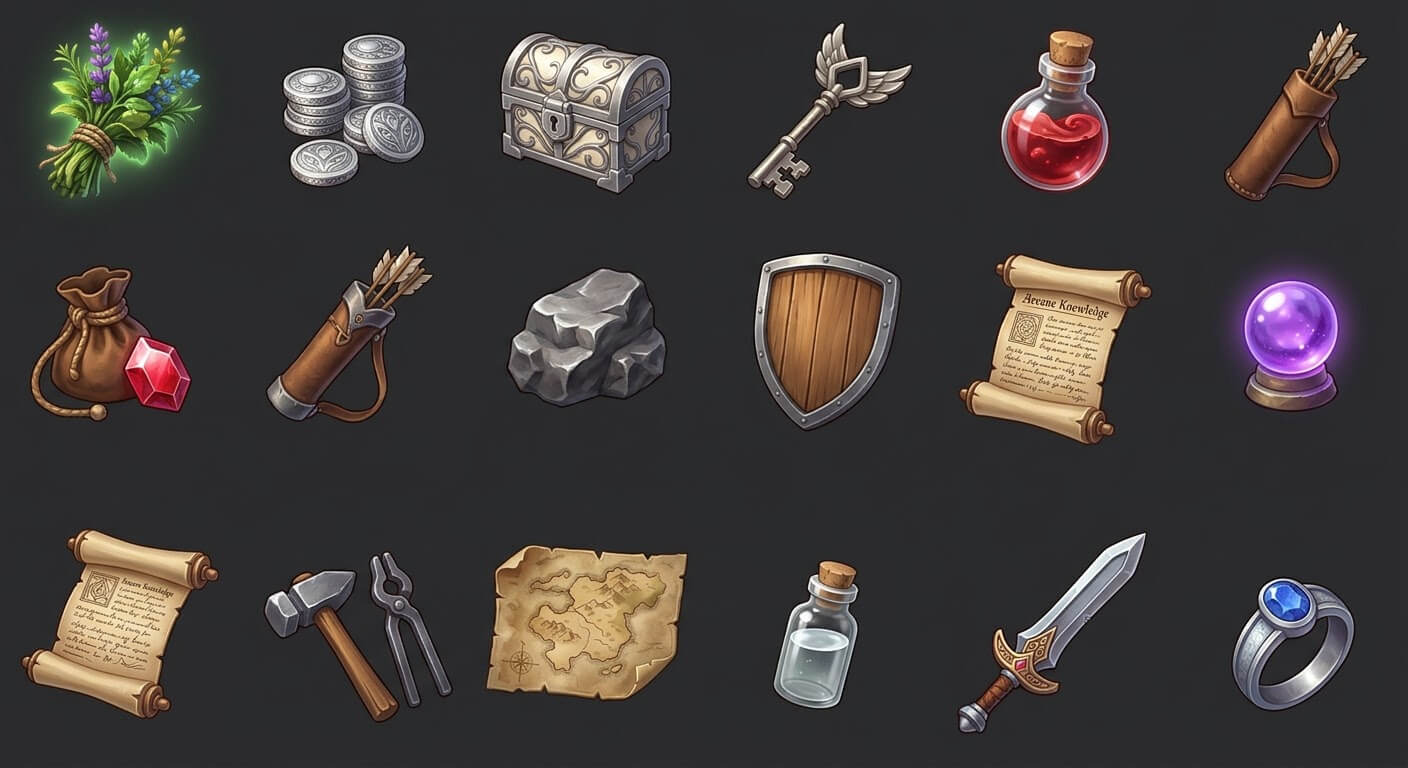 Fantasy Inventory &amp Resource Icons &ndash 20 JPG Images 2D Game Asset