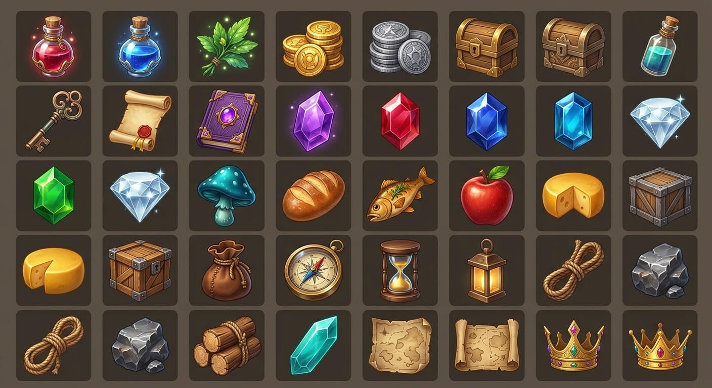 Fantasy Inventory &amp Resource Icons &ndash 20 JPG Images 2D Game Asset