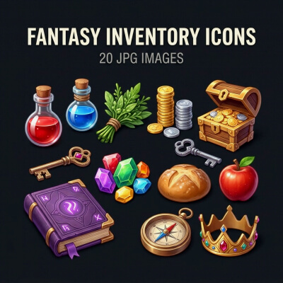 Fantasy Inventory & Resource Icons &ndash; 20 JPG Images