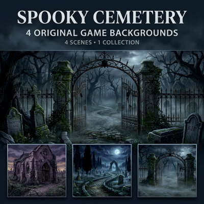 Spooky Cemetery 4 Original 2D Game Backgrounds