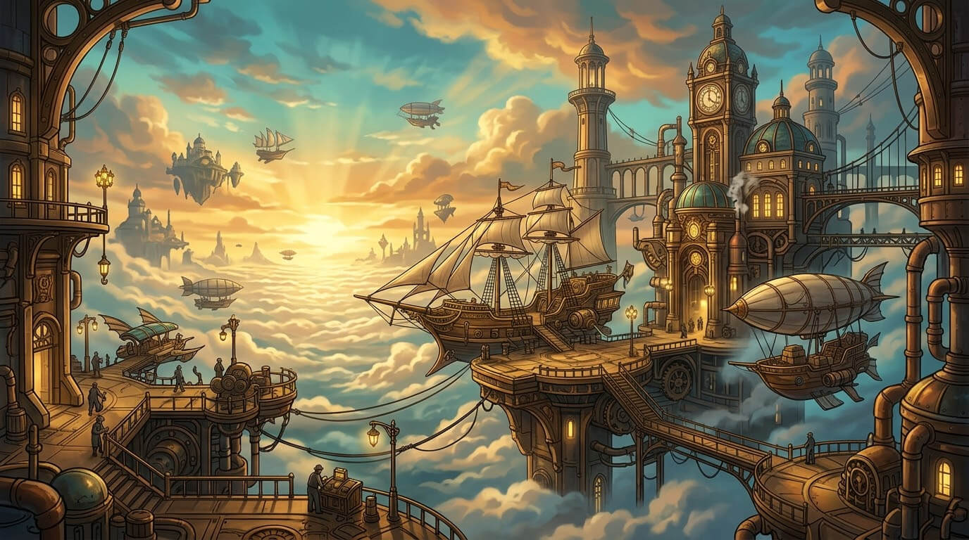 Steampunk Sky Harbor 3 Original 2D Game Backgrounds 2D Game Asset