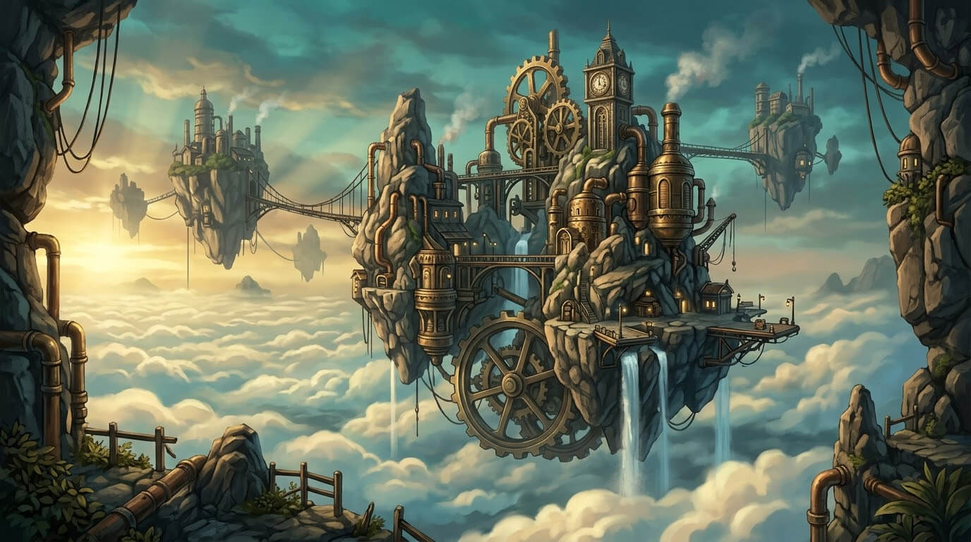 Steampunk Sky Harbor 3 Original 2D Game Backgrounds 2D Game Asset
