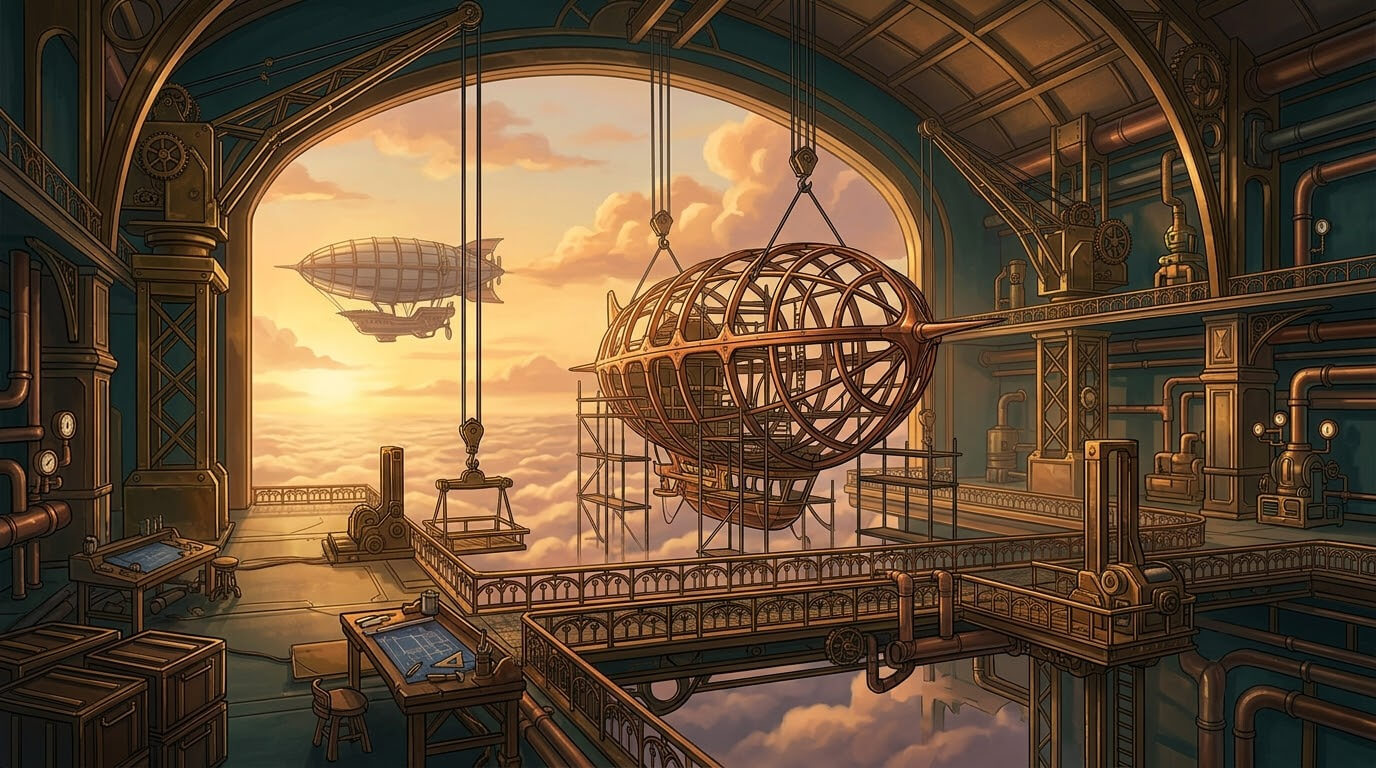 Steampunk Sky Harbor 3 Original 2D Game Backgrounds 2D Game Asset