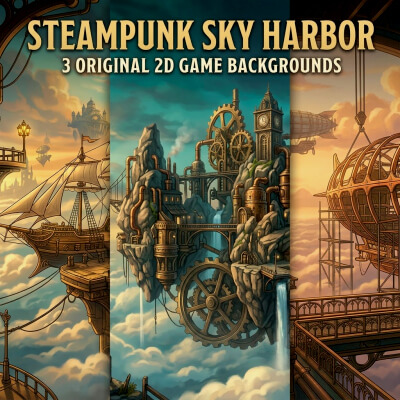 Steampunk Sky Harbor 3 Original 2D Game Backgrounds