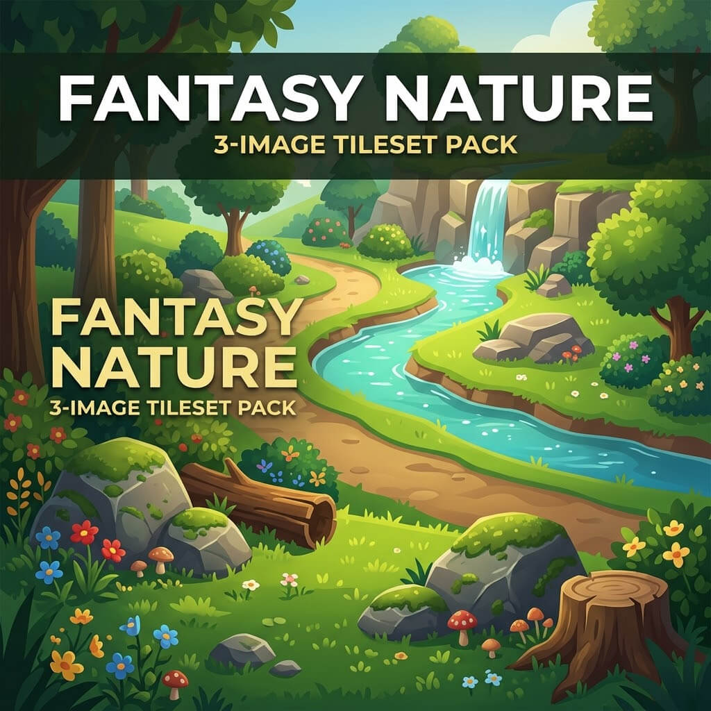 Stylized Fantasy Nature Tileset 3 Image Pack 2D Game Asset