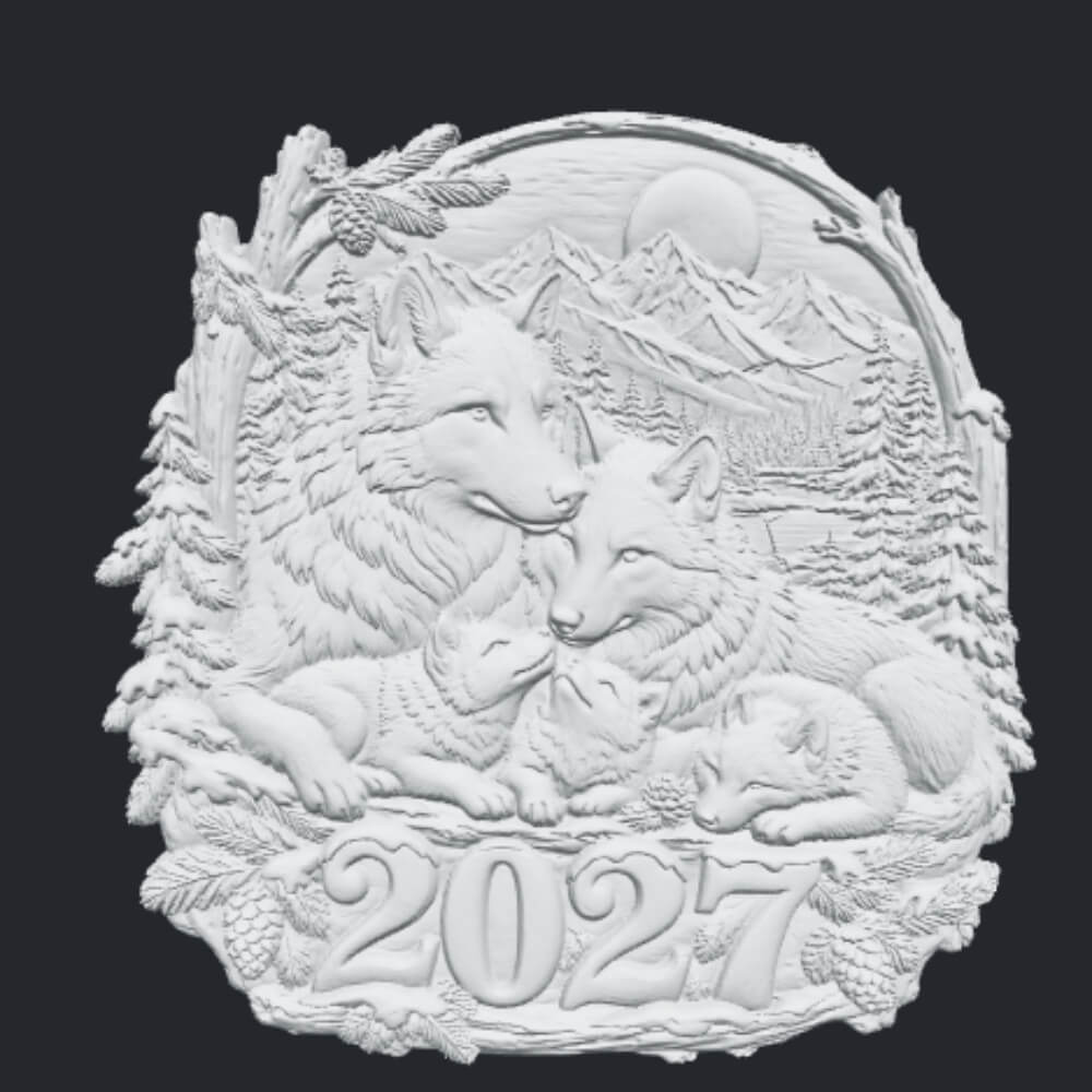 2027 Wolf Family CNC Wood Carving STL 3D Relief Model 3D Model