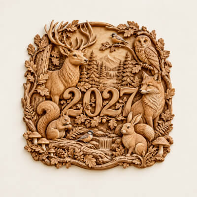 2027 Woodland Animals CNC Wood Carving STL 3D Relief Model