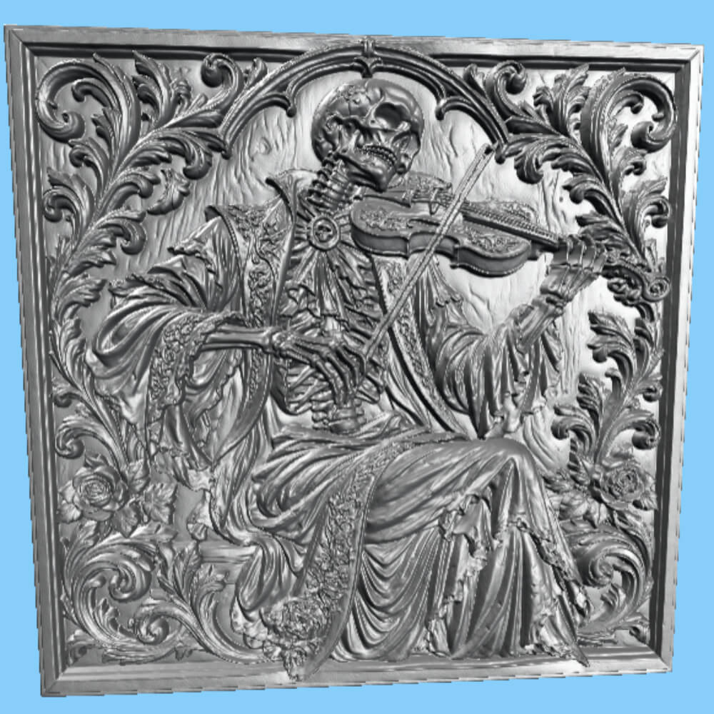 Baroque Skeleton Violinist STL File 3D Relief CNC Carving 3D Model