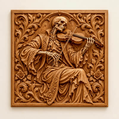 Baroque Skeleton Violinist STL File 3D Relief CNC Carving 3D Model