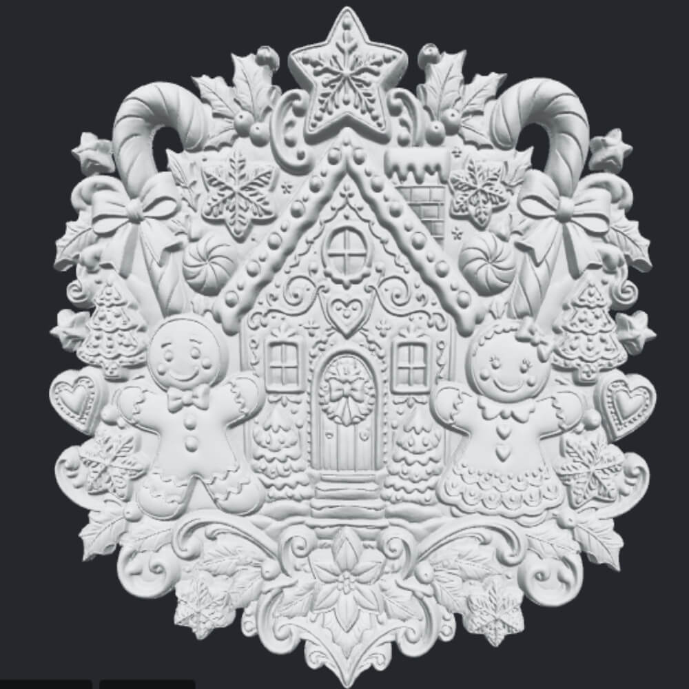 Christmas Gingerbread House CNC Wood Carving STL 3D Relief 3D Model