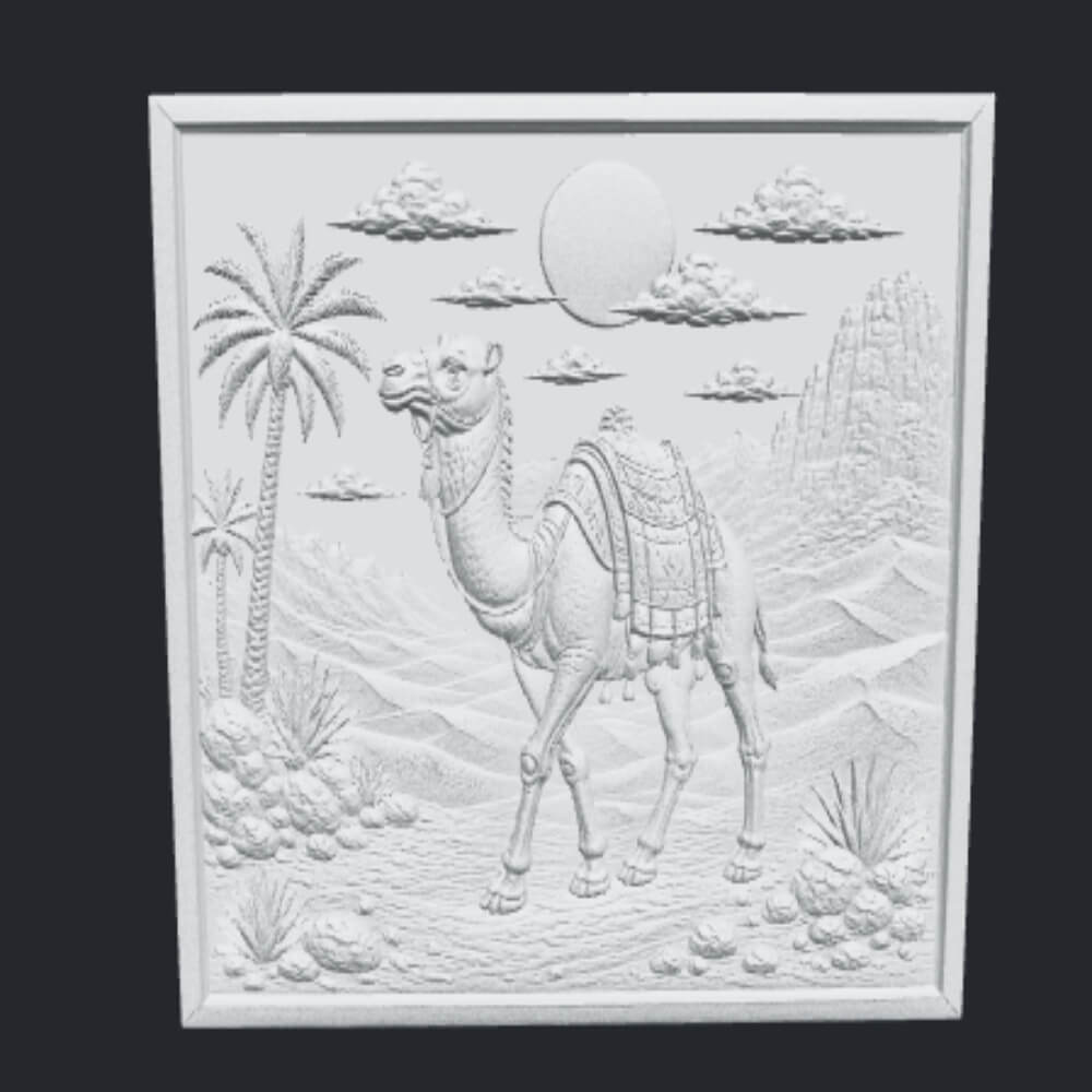 Desert Camel Wooden CNC Bas Relief STL Arabian Wildlife Art 3D Model