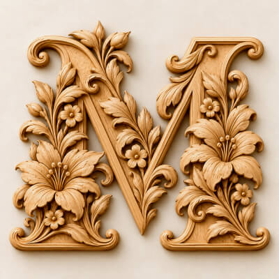 Floral Letter M CNC Wood Carving STL 3D Relief Model