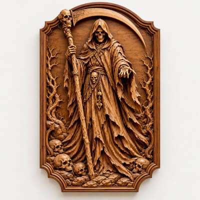 Grim Reaper CNC Bas Relief STL Skull Gothic 3d Wall Art