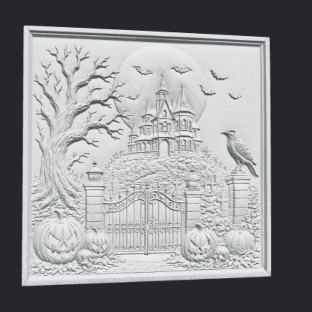 Haunted Castle Halloween Wall Art Gothic Spooky House Decor 3D Model