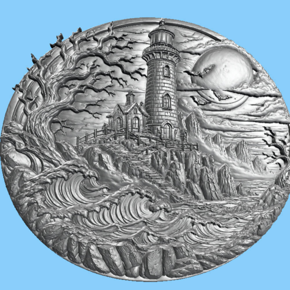 Haunted Lighthouse 3D Relief STL Gothic Coastal Wall Art De 3D Model