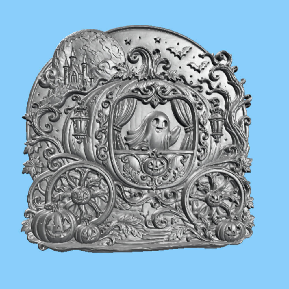 Haunted Pumpkin Carriage STL File Halloween 3D Relief CNC C 3D Model