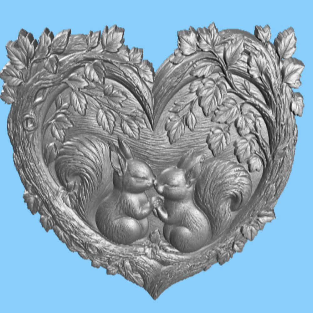 Kissing Squirrels Wood Relief Art Heart Shaped Woodland 3D Model