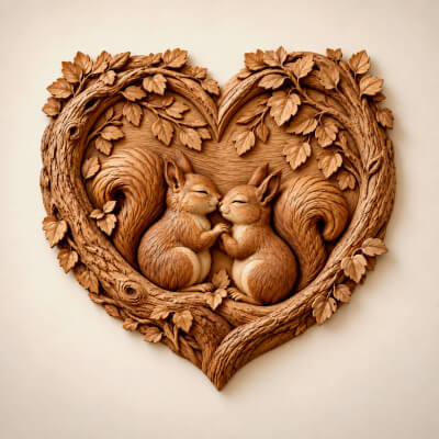 Kissing Squirrels Wood Relief Art Heart Shaped Woodland