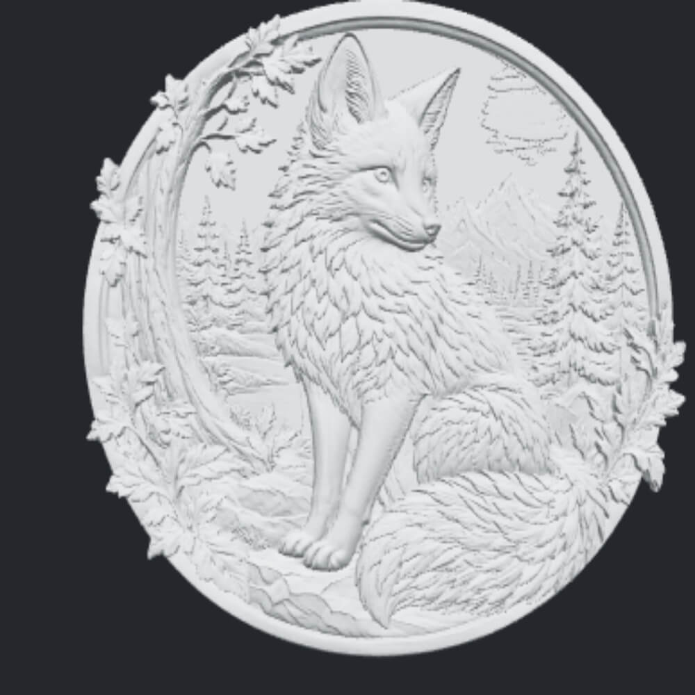 Majestic Fox Wooden CNC Bas Relief STL Wildlife Wall Art 3D Model