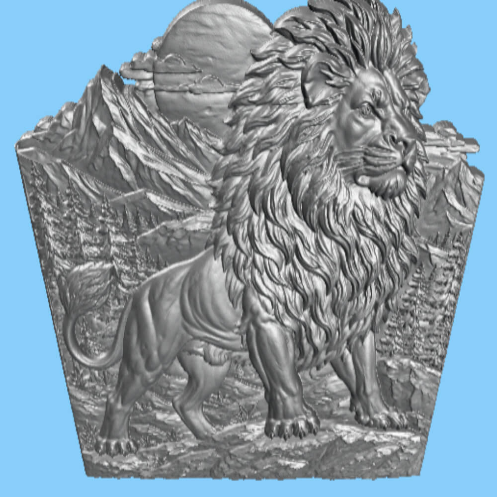 Majestic Lion Wooden CNC Bas Relief STL 3D Mountain Carving 3D Model