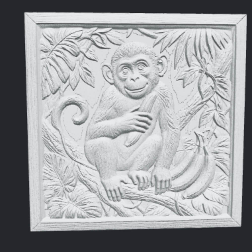 Monkey Banana CNC Bas Relief STL 3D Jungle Wood Carving 3D Model