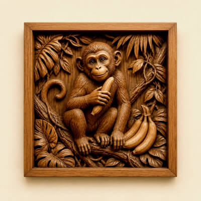 Monkey Banana CNC Bas Relief STL 3D Jungle Wood Carving