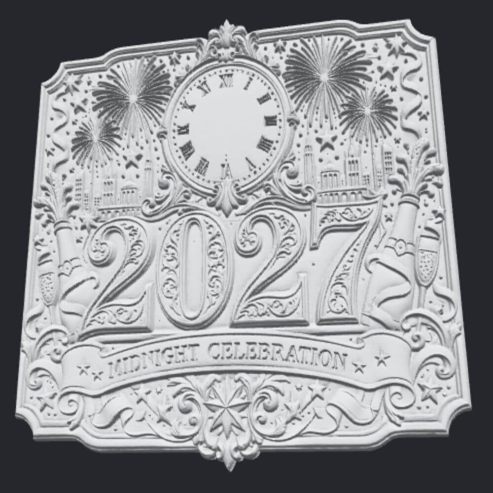 New Year 2027 Stained Glass Pattern SVG PDF New Year Decor 3D Model