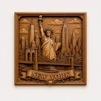 New York Statue of Liberty Wood Carving Relief STL Model 3D