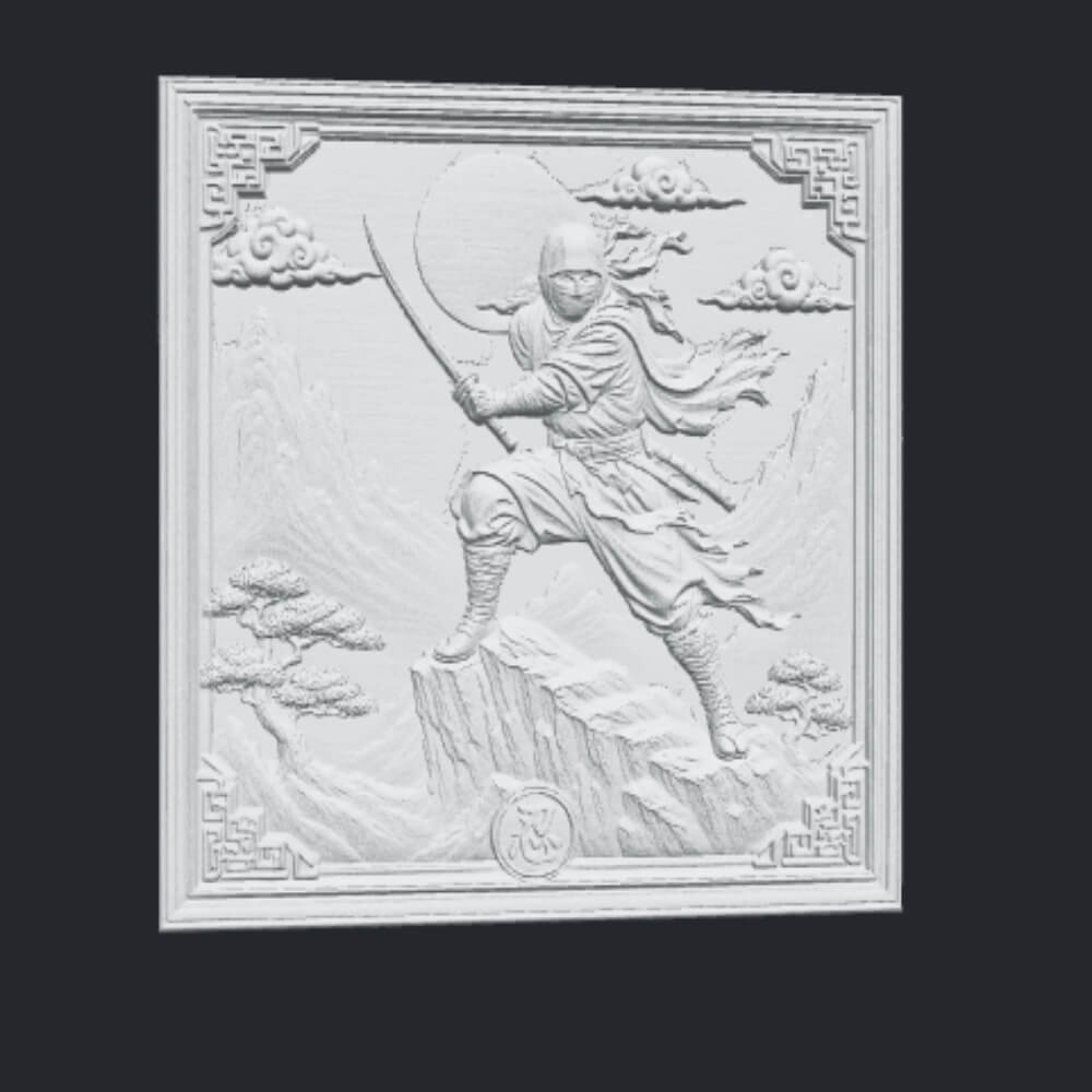 Ninja Warrior Wooden CNC Bas Relief STL Japanese Samurai 3D Model