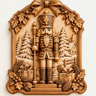 Nutcracker Soldier Christmas Wall Art Rustic Wooden Holiday