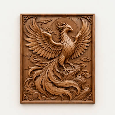 Phoenix Bird CNC Bas Relief STL Mythical Firebird Wood Art 3D Model