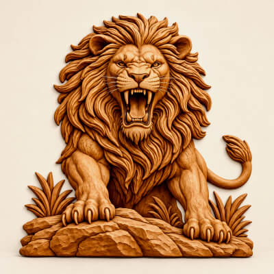 Roaring Lion Wooden Wall Art, Wildlife Sculpture Rustic Deco