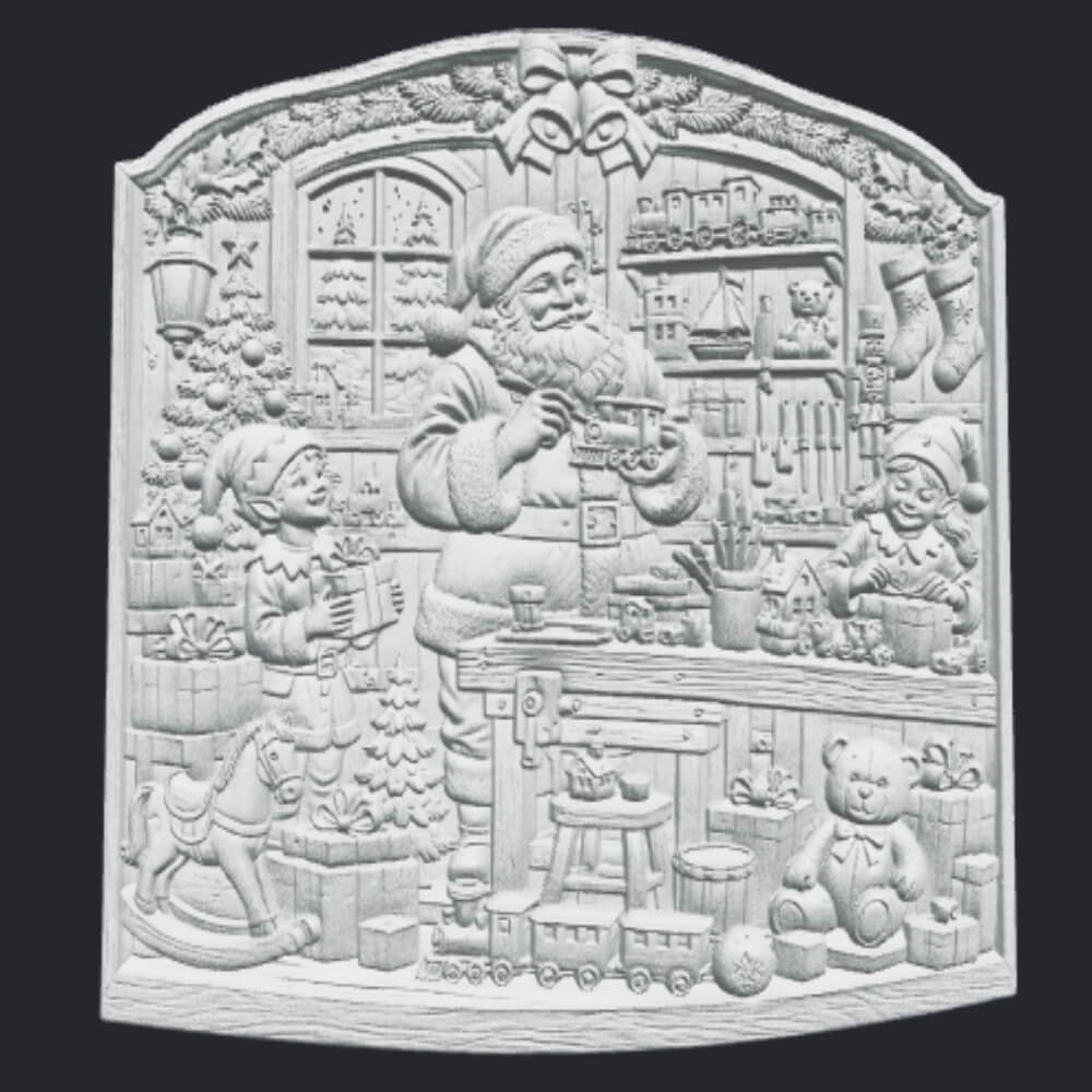 Santa Christmas Workshop CNC Wood Carving STL 3D Relief Mode 3D Model
