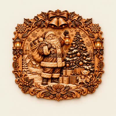 Santa Claus Christmas Tree CNC Wood Carving STL 3D Relief mo