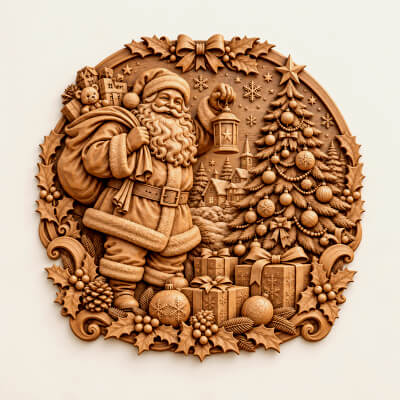 Santa Claus Christmas Tree STL File 3D Relief for CNC Carvin
