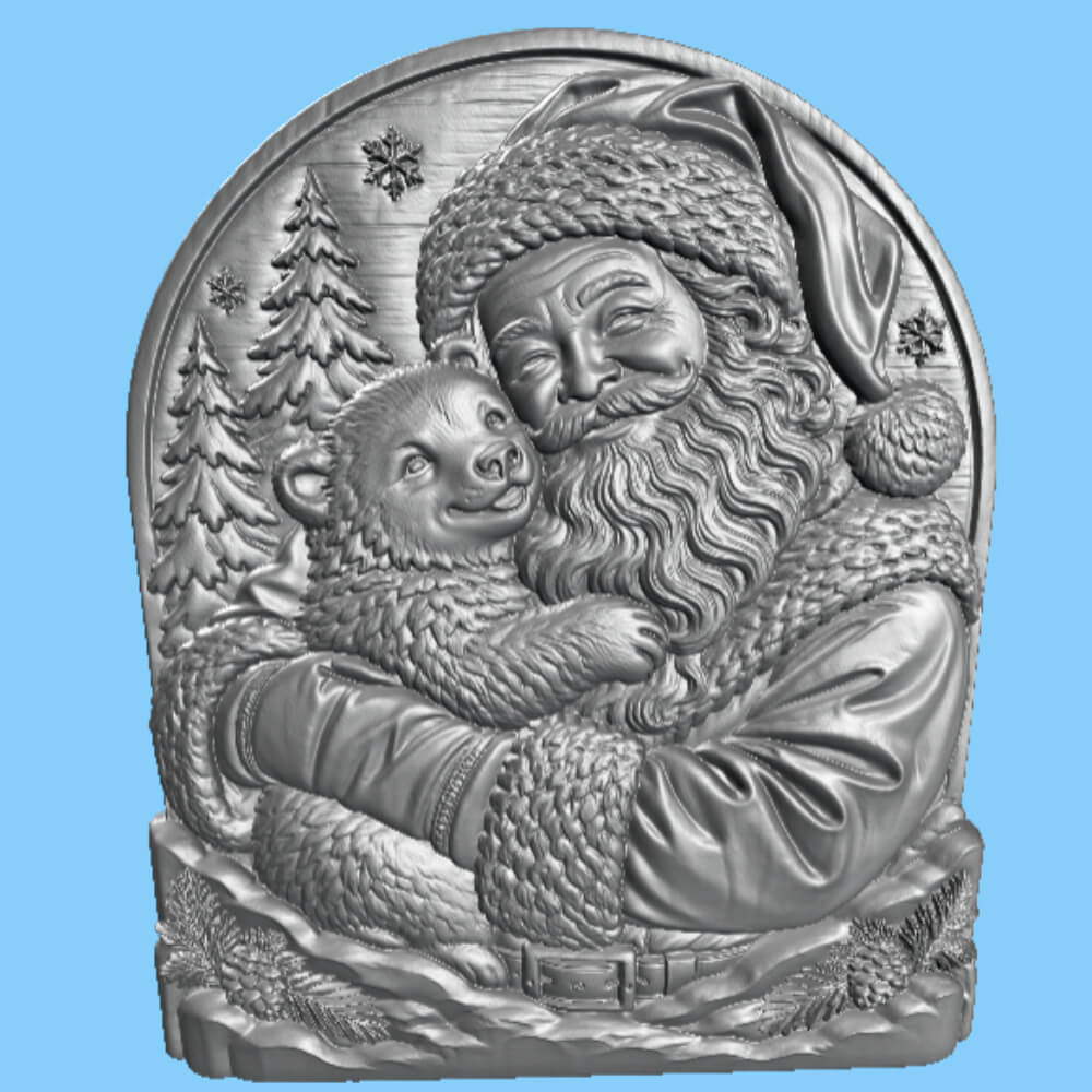 Santa Claus Hugging Polar Bear 3D Relief STL for CNC Carving 3D Model