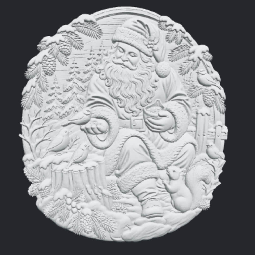Santa Feeding Birds CNC Wood Carving STL 3D Relief Model 3D Model