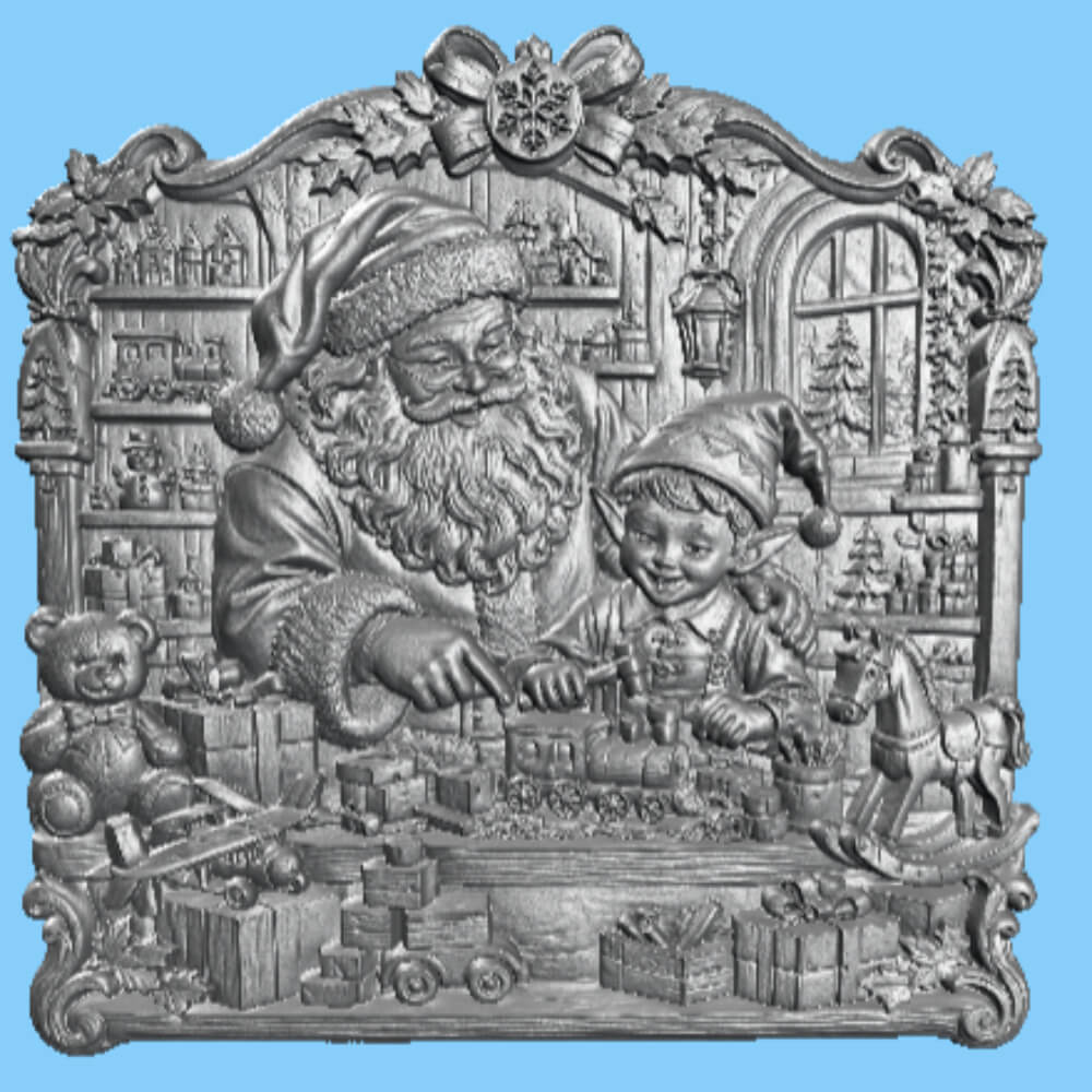 Santa Toy Workshop 3D Relief STL Christmas CNC Carving Desig 3D Model