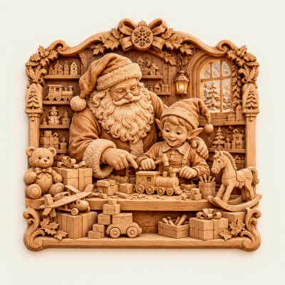 Santa Toy Workshop 3D Relief STL Christmas CNC Carving Desig