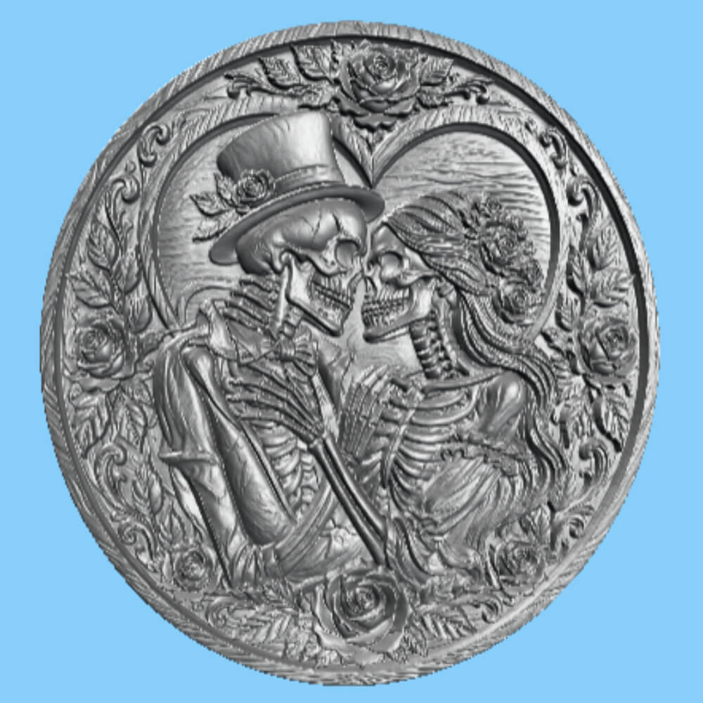 Skeleton Couple Wooden CNC Bas Relief STL Romantic Skull Art 3D Model