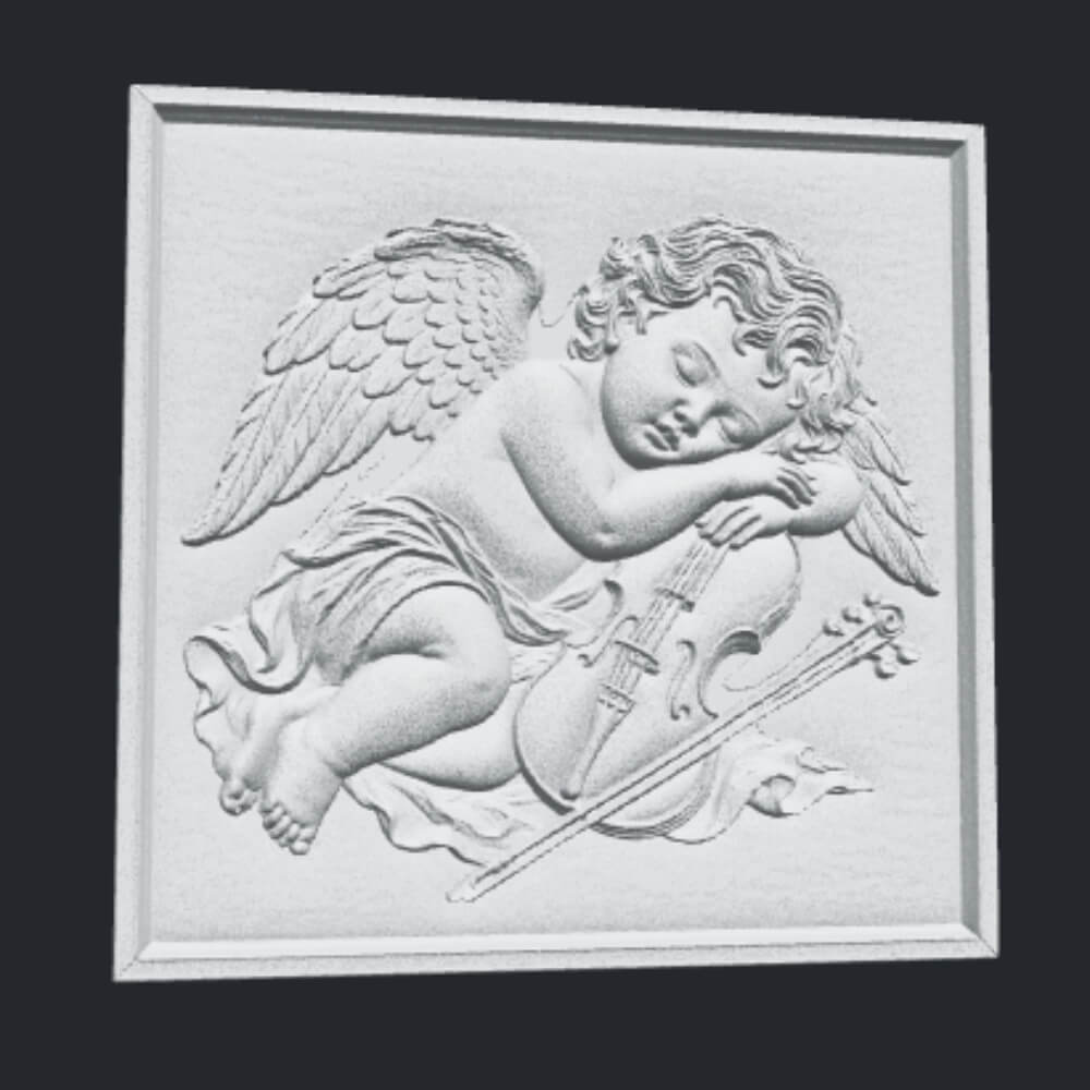 Sleeping Angel CNC Bas Relief STL Violin Cherub Wood Art 3D Model