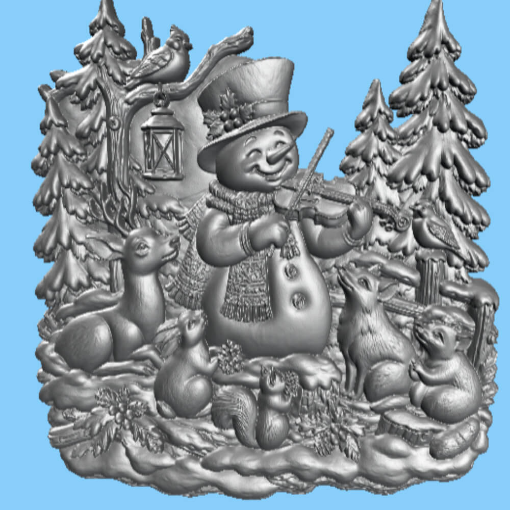 Snowman Playing Violin STL File 3D Relief for CNC Carving 3D Model
