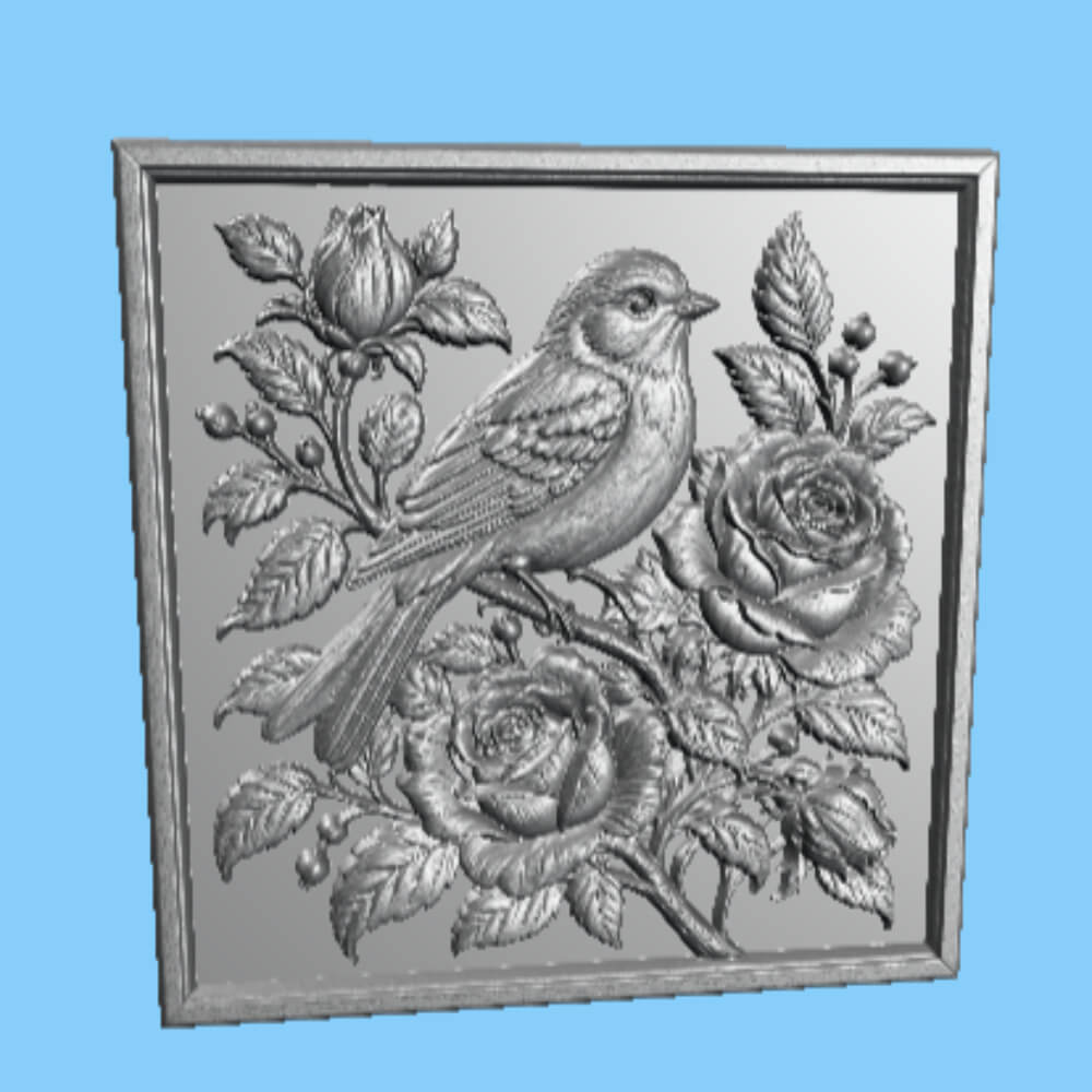 Songbird with Blooming Roses Wooden Wall Art Rustic Decor 3D Model