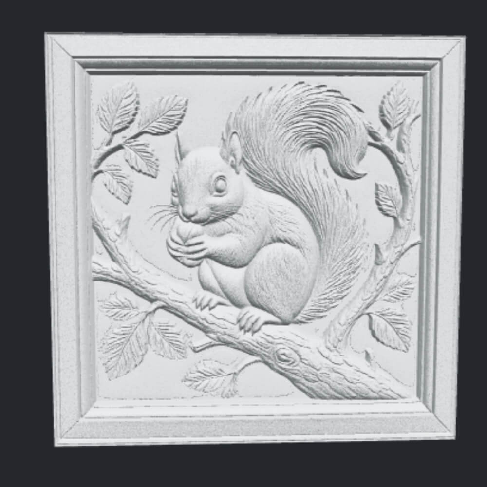 Squirrel CNC Bas Relief STL Woodland Animal Wood Wall Art 3D Model