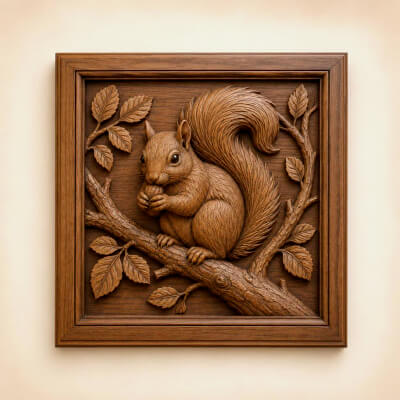 Squirrel CNC Bas Relief STL Woodland Animal Wood Wall Art 3D Model
