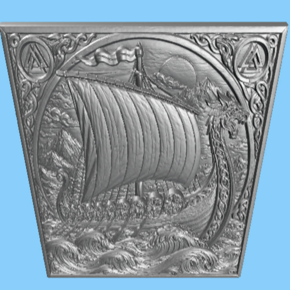 Viking Dragon Longship Wood Relief Art Norse Wall Decor 3D Model