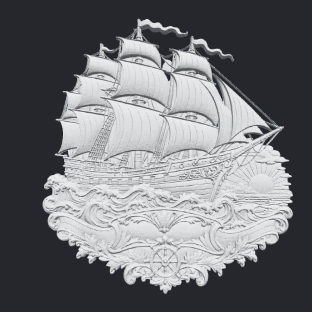 Vintage Sailing Ship CNC Wood Carving STL 3D Relief Model 3D Model